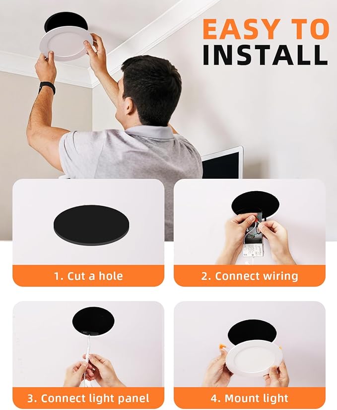 ZYC recessed Lighting 4 inch - 6Pack 9W 800LM High Brightness,5CCT 2700K/3000K/3500K/4000K/5000K Selectable,Ultra-Thin LED Recessed Ceiling Light,Dimmable Canless Wafer Downlight,Pack of 6 Gold.