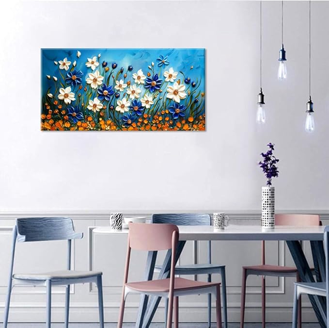 ZESTFLICKR Daisy Canvas Wall Art Daisies Flower Oil Painting Print Modern Floral Canvas Painting Artwork Nature Painting for Living Room Bedroom Home Office Kitchen Decoration (28x58 inches)