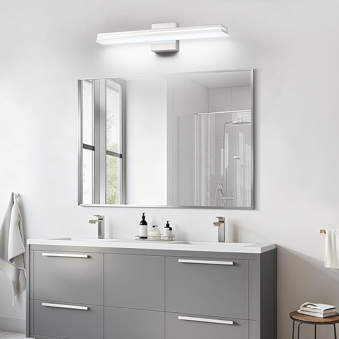 SineRise 24-Inch LED Modern Bathroom Vanity Light Bar, Chrome Modern Acrylic Bathroom Wall Lighting Fixtures Over Mirror (Cool White 6000K)