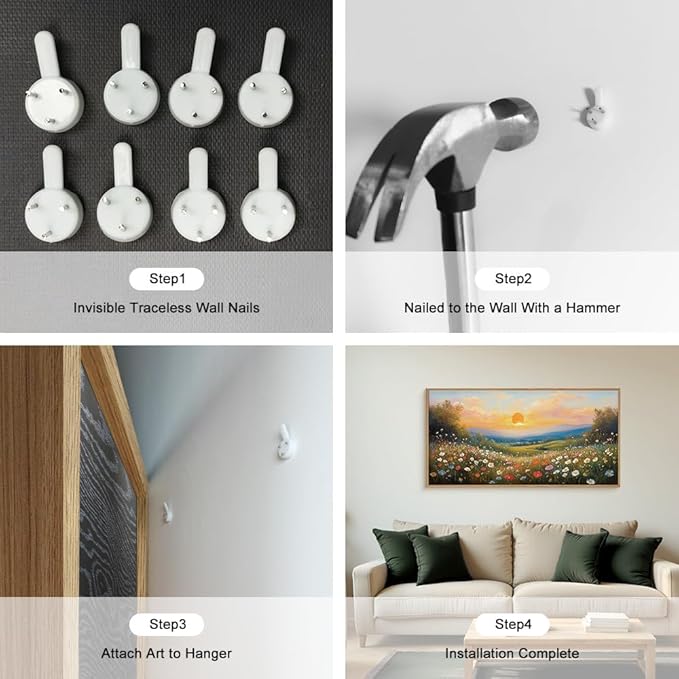 HOURIA Boho Sunrise Wildflower Framed Canvas Wall Art Set,Watercolour Nature Inspired Landscape Wall Decor,Colorful Floral Scenery Artwork,Modern Art Prints for Living Room,Bedroom,Farmhouse-20"x40"x1