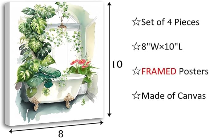 Botanical Boho Bathroom Wall Art Prints, Set of 4 (8"x10")