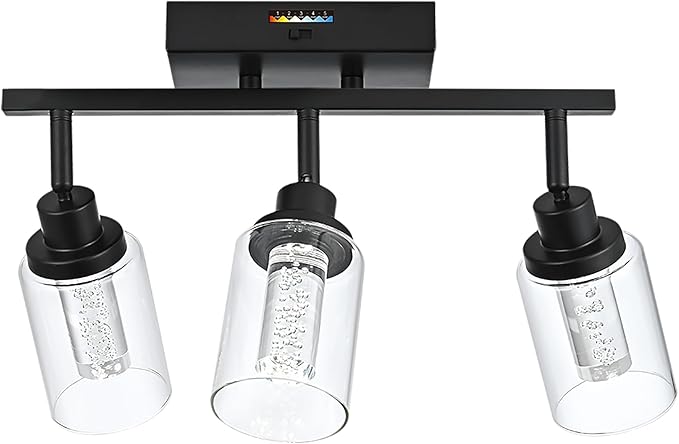 MELUCEE 3 Lights LED Track Lighting Kit Ceiling Bathroom Vanity Light Fixtures Wall Mounted Lamp Black Finished with Flexibly Rotatable Light Heads, Built-in LED Chips, 5-Color Temperature Adjustable