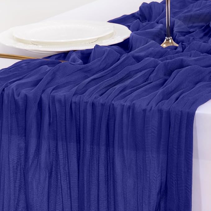 Socomi Royal Blue Fall Thanksgiving Cheesecloth Table Runner Boho Rustic Gauze 120 inch 10FT Cheese Cloth Runner for Wedding Party Baby Shower Birthday Home Decor Holiday Decorations