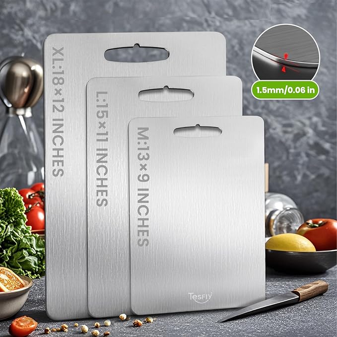 2 Pack Titanium Cutting Board-100% Pure Titanium Cutting Boards For Kitche,Easy to clean, Double-sided food-grade Cutting Board For Meats, Fruits And Vegetables (M & L)