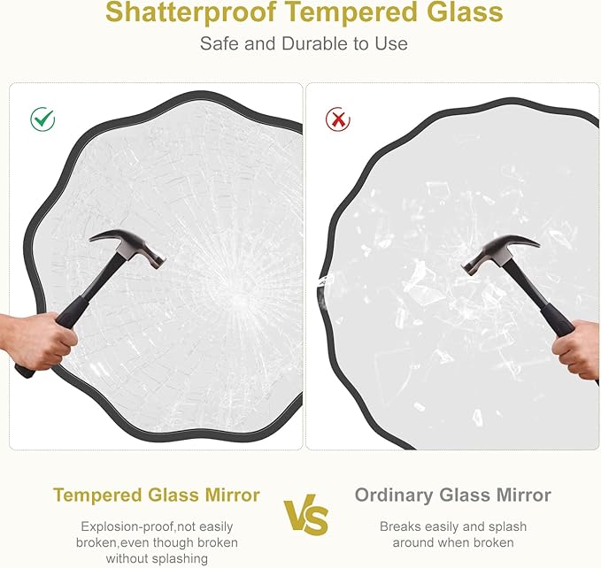 WallBeyond Round Wavy Mirror for Wall Decorative 20 inch, Modern Round Mirror Aluminum Frame for Bathroom Bedroom Living Room Home House Office Entryway, Black