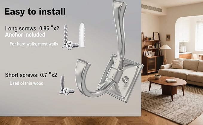 2 Pack Brushed Nickel Towel Robe Hooks, Coat Hooks for Wall Hanging Hat, Key, Bag, Mudroom Hook Entrance Bathroom Door Decorative Heavy Duty Hats Hanger