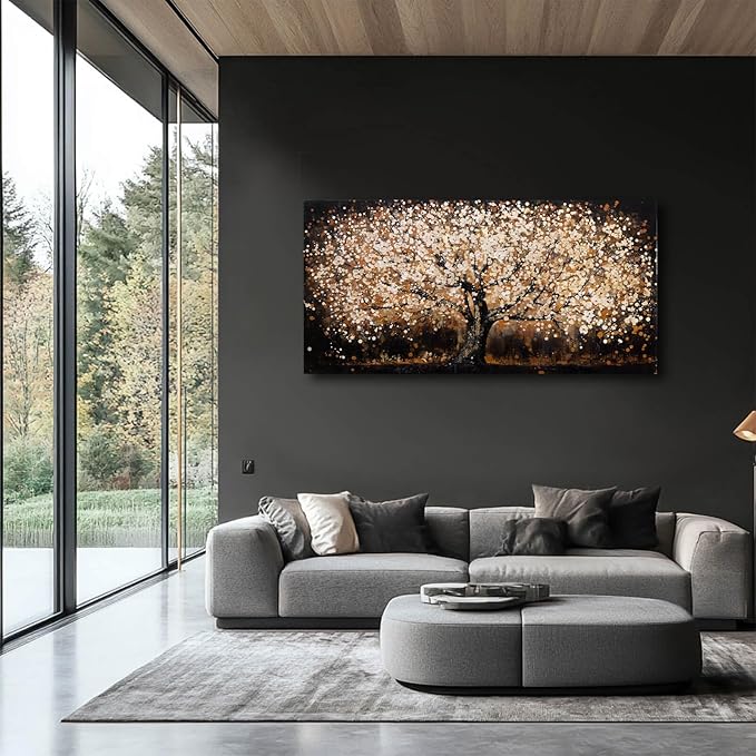 NBAODAN Black and Gold Wall Decor for Bedroom Tree Art Prints Brown Home Wall Decor Large Wall Art for Office Landscape Canvas Painting 24"x48"
