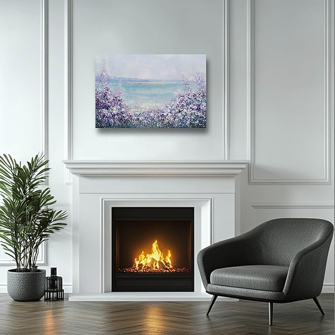 GAIDUOMAI Purple Wall Art Prints Coastal Wall Decor Lavender Flower Artwork for Bedroom Blue Bathroom Picture 12"x16" Small Painting for Dining Room