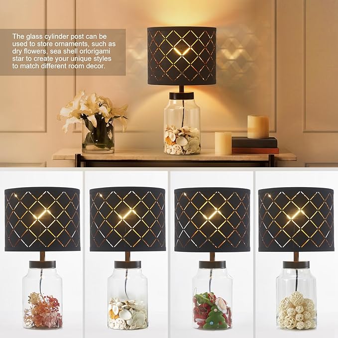 GyroVu Fillable Table Lamp, Lamp with Clear Glass Fillable Modern Table Lamp with Black Square lampshade Beside Lamp for Living Room Bedrooms Office Bulbs Included(Black Square)