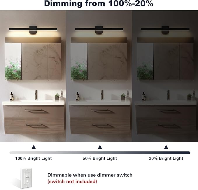 Joossnwell Black Bathroom Light Fixture Over Mirror 5CCT Dimmable Vanity Lights Bar for Bathroom Modern Bath Vanity Light 31.5 Inch Led Bath Lamp ETL Certificated