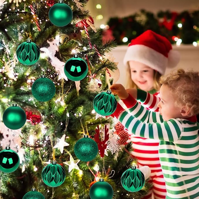 12PCS 3.15" Christmas Ball Ornaments Shatterproof Dark Green Christmas Tree Decorations Xmas Tree Balls Halloween Ornaments Décor