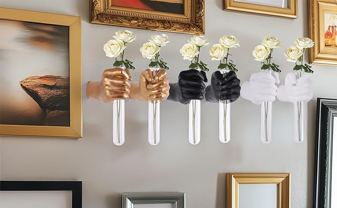 2 Pieces Wall Sculptures, Hands Vase Home Decor, Wall Mount Art Sculpture, Unique Wall Art Statue, Funky Flower Vase Decorations, Modern Eclectic Hanging Decor,Hands Statue (Gold)