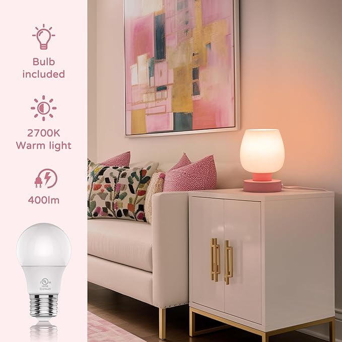 Touch Bedside Table Lamps Set of 2, Dimmable Small Nightstand Lamps for Bedroom, Modern Simple Design, Pink