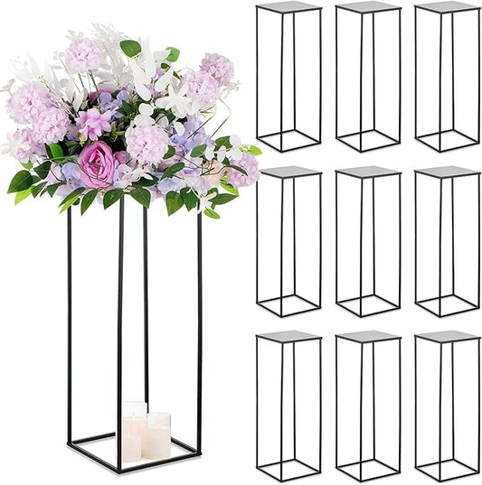Sziqiqi Floor Vase Tables Centerpieces for Reception - 10 Pcs Metal Column Geometric Flower Stand with Plates 31.5in Black Tall Flower Display Rack Decorations for T-Stage Wedding Party Event Hotel