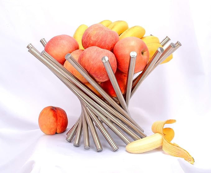 LANDTOM® Creative Stainless Steel Rotation Fruit Bowl/Fruit Basket/Fruit Stand/Fruit Holder with Free Orange Peeler, Silver