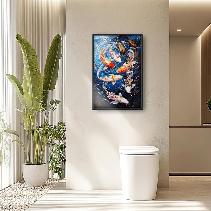 Lovira Koi Fish Large Wall Art Traditional Chinese Feng Shui Canvas Wall Decor Pictures Prints Painting Framed Home Vertical Artwork for Living Room Bedroom Bathroom Kitchen 24"x36"