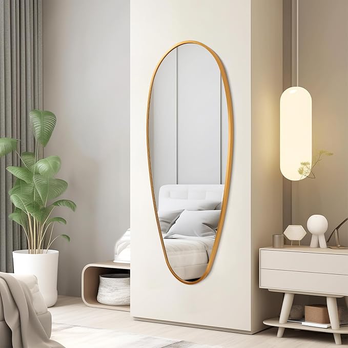 JJUUYOU Wall Mirror Irregular Metal Framed Decorative Gold Mirrors Large 39" X 18" Asymmetrical Modern for Bedroom Living Room Entryway Hallway Hanging Home Decor