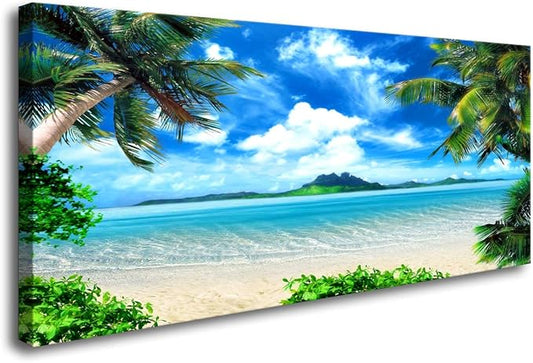 DZL Art S72762 Canvas Wall Art Ocean Waves Coconut Trees on Sands Beach Seascape Scenery Painting Nature Picture for Bedroom Home Office Wall Decor