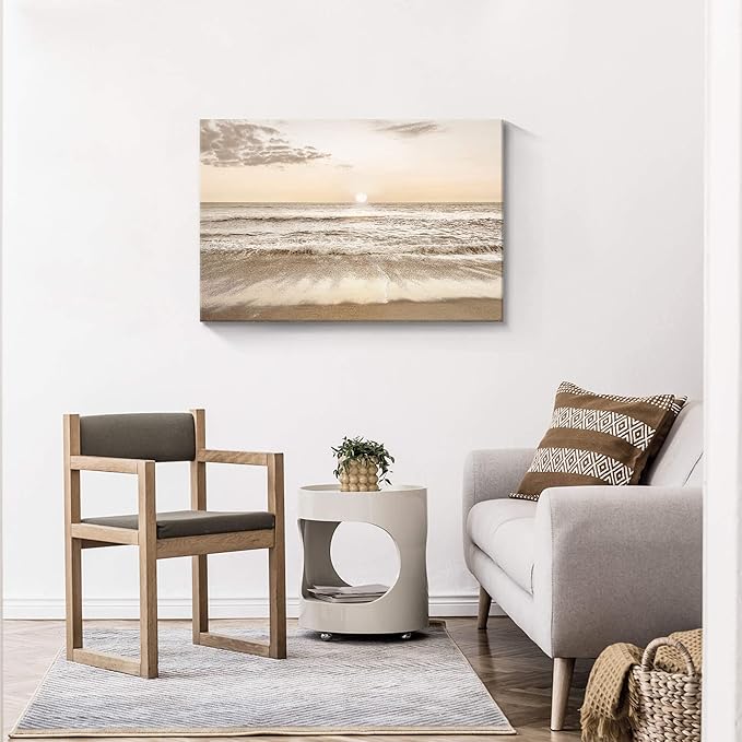 Beach Wall Art Sunset Pictures: Tropical Ocean Waves Canvas Painting Sea Scenery Large Coastal Artwork Contemporary Nature Seascape Photography Prints for Modern Bathroom Bedroom Living Room