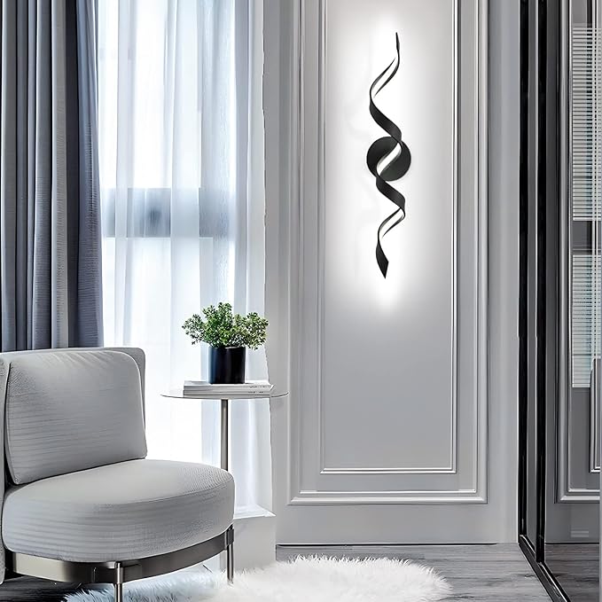 Modern LED Bathroom Vanity Lights, 24inch Dimmable Black Bathroom Lighting Fixture Over Mirror 15W Spiral Design LED Wall Light Fixtures 6000K