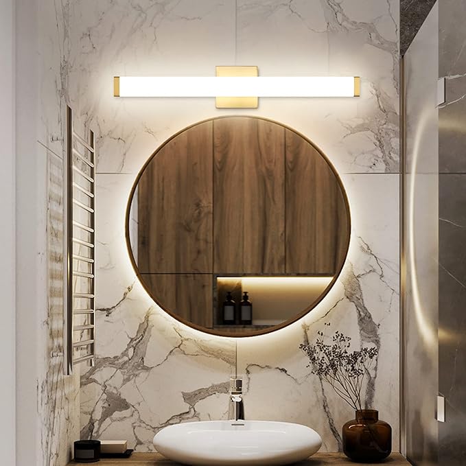 Bathroom Vanity Light Brushed Nickel Square LED 24 inch 14W 4000K Natural White Light Wall Bar Lighting Fixtures Over Mirror (Metal Brass, 24in)