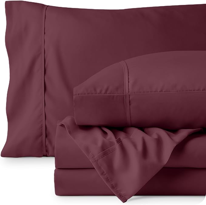 Bare Home King Sheet Set - Luxury 1800 Ultra-Soft Microfiber King Bed Sheets - Double Brushed - Deep Pockets - Easy Fit - 4 Piece Set - Bedding Sheets & Pillowcases (King, Burgundy)