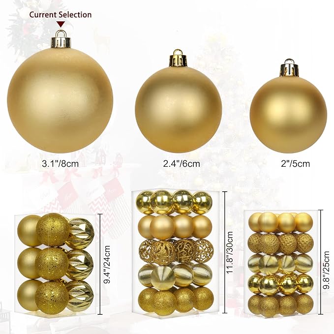 12PCS 3.15" Christmas Ball Ornaments Shatterproof Gold Christmas Tree Decorations Xmas Tree Balls Halloween Ornaments Décor