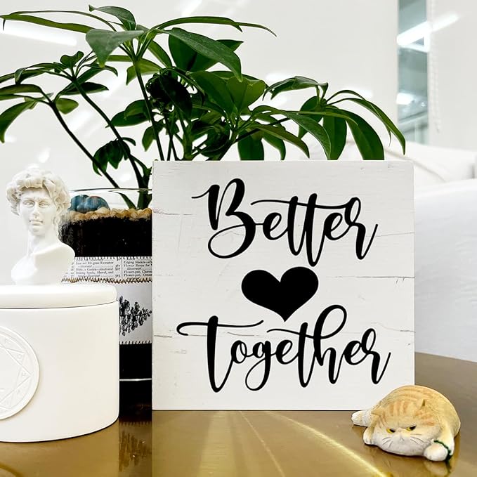 Better Together Sign, Valentine's Day Decor, Table Shelf Decoration for Anniversary, Box Sign Tabletop Decor, Family Decor for Home, Wedding Decoration, Desk Decor, White Wooden Box Sign