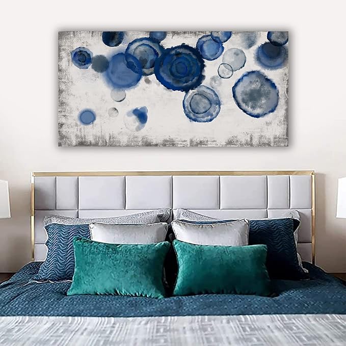 YJYart Blue Wall Art For Living Room Watercolor Dots Wall Decorations Indigo Dot Wall Decor Posters for Room Aesthetic Modern Artwork 24x48 Inch