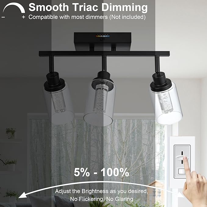 MELUCEE 3 Lights LED Track Lighting Kit Ceiling Bathroom Vanity Light Fixtures Wall Mounted Lamp Black Finished with Flexibly Rotatable Light Heads, Built-in LED Chips, 5-Color Temperature Adjustable