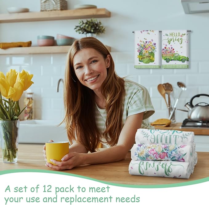 12 Pcs Seasonal Kitchen Towels Set for All Holidays Hand Dish Tea Towels Fall Halloween Christmas Cute Drying Dishcloths Decorative Absorbent Wash Cloths(Seasonal Style)