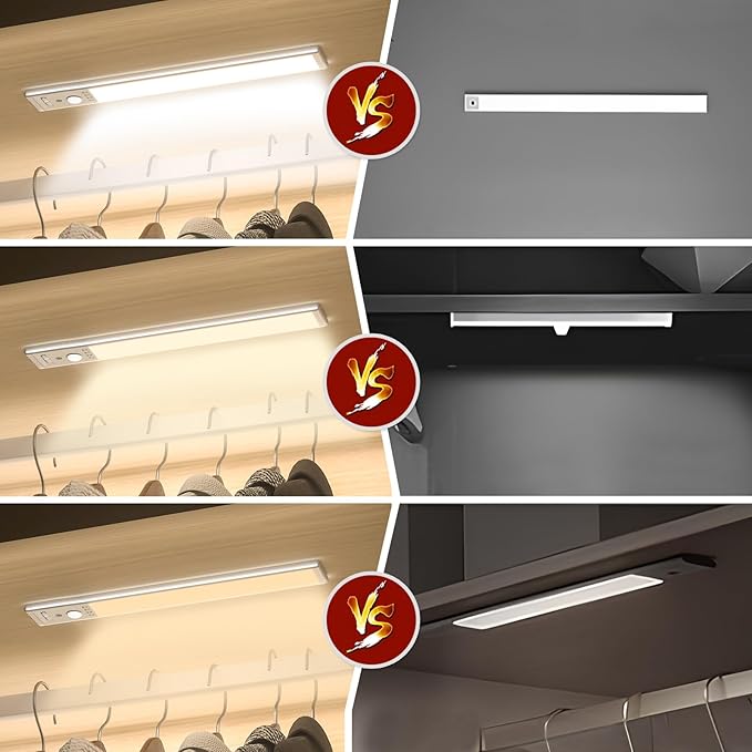 Under Cabinet Lighting, 4Pack Motion Sensor Light Indoor with 3 Color Temps, Rechargeable Under Counter Lights for Kitchen,Dimmable Closet Lights Battery Operated, 76 LED Motion Sensor Light Indoor