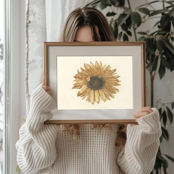 RETRART Vintage Sunflower Wall Art, Antique Sunflower Sketch Art - Botanical Drawing - Summer Farmhouse Decor, 8" x 10" Unframed Canvas Prints for Bedroom Living Room Bathroom Wall Decor