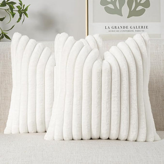 MIULEE Faux Fur Decorative Throw Pillow Covers 20x20 Inch Set of 2, Modern Spring Home Decor Soft Plush Couch Pillows Cozy Fluffy Cushion Covers for Sofa Bed White