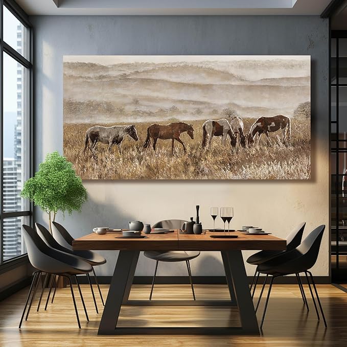VAYIMDH Horse Canvas Wall Art Nature Wall Prints Gold Wall Pictures 29"x58" Large Artwork for Living Room Kitchen Artwork for Wall
