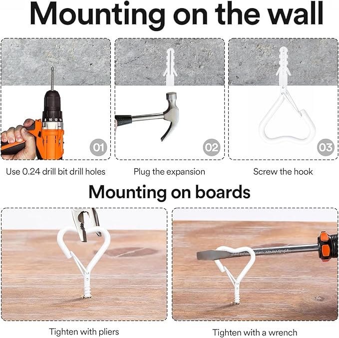 Lamp Wire Hook,Heart-Shaped Screw-in Wall Hooks for Outdoor Decor, Champagne Metal, Key Hook,Decorative Plant Hanging,Clothes Hook (White, 10Pcs)