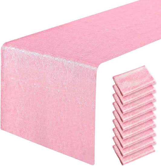10 Packs 12 x 108 inches Pink Sequin Table Runner, Glitter Pink Table Runner for Wedding Birthday Bachelorette Holiday Party Supplies Decorations Bridal Shower Baby Shower