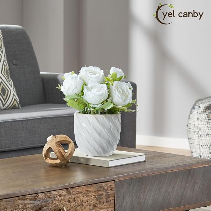 Mini Fake Plants Potted Artificial Plants Indoor with Ceramic Pot Small Faux Plants Artificial Greenery Flowers for Home Office Room Bedroom Bathroom Plants Coffee Table Decor