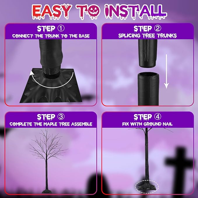 2Pack 4FT 100LED Black Halloween Tree with Lights, Timer Function with Higher Size Black Tree with Purple and Orange Lights, Spooky Light up Trees for Indoor Outdoor Party Garden Halloween Decorations