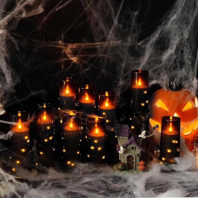 Flameless LED Candles with Timer 5 Pc Flickering Flameless Candles for Romantic Ambiance and Home Decoration Stable Acrylic Shell,with Embedded Star String,Battery Operated Candles(Grey)