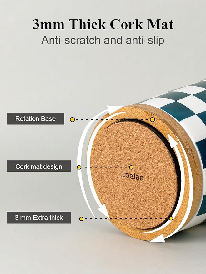 LoeJan 3 Compartment Utensil Holder, Extra Large Utensil Crock, Stable Ceramic Utensil Organizer, Cooking Tool Organizer Set for Kitchen Counter Farmhouse Decor (J-Deep Green(Square))