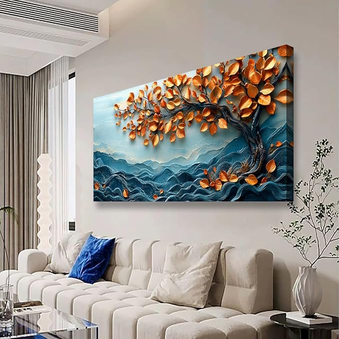 Tree of Life Pictures Canvas Wall Art for Living room Office Bedroom Wall Decor, Withered Leaves Wall Art Print Paintings Modern Autumn Yellow Scenery Artwork Waterproof Ready to Hang-20x40inch