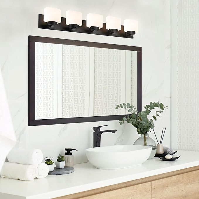 Design House 589499 Dove Creek Vanity Light Dimmable with Frosted Glass for Above Bathroom Mirror, Matte Black, 5-Light