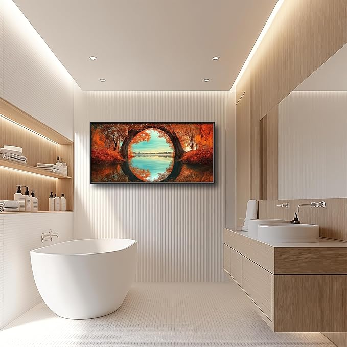 Olivine Autumn Wall Art, Tree Pictures Wall Decor, Autumn Forest Painting, Nature Landscape Canvas Prints, Framed Artwork for Bathroom Bedroom Living Room Office Home Decoration 60"x30"