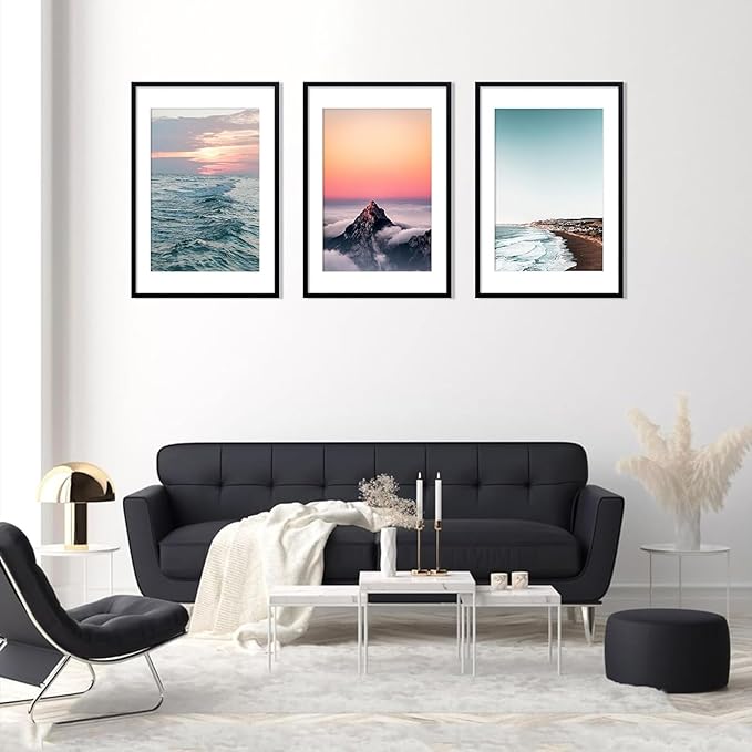 Vittanly 20x30 Picture Frame with Plexiglass - Large Black Poster Frame for Wall Display - Includes 16x24 Mat, Made of Durable PVC Design - 3 Pack