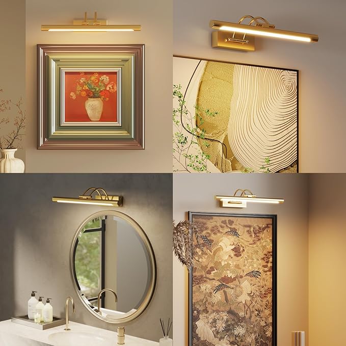 Picture Frame Light,16.14 inch Wireless Picture Lights Rechargeable for Wall with Remote,5000mAh 3CCT Dimmable and Timer Remote Art Lighting for Paintings for Pictures Display,Gold