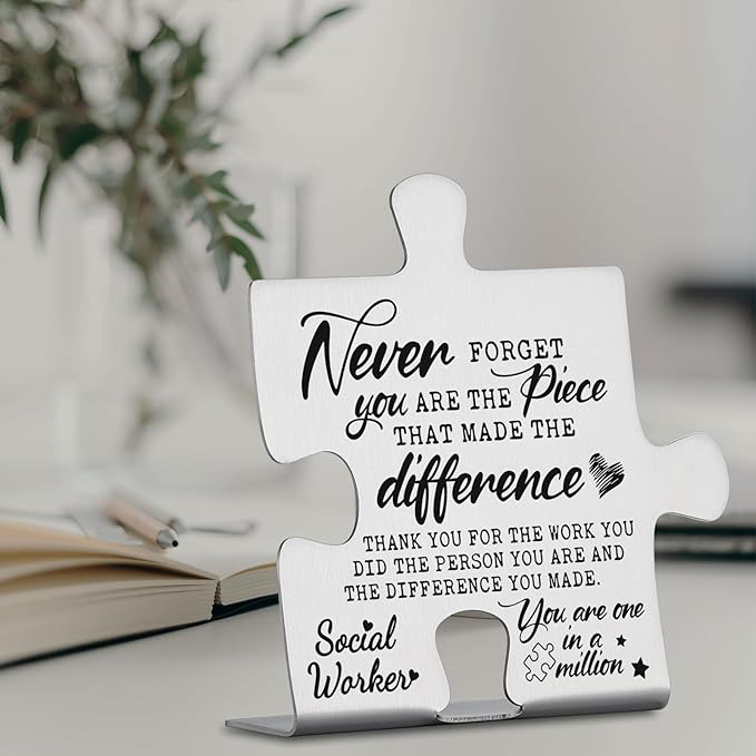 Social Worker Gifts, Thank You Appreciation Gifts for Social Workers Week Birthday Christmas Office Desk Decor Puzzle Piece Decorative Signs Plaques YCC28