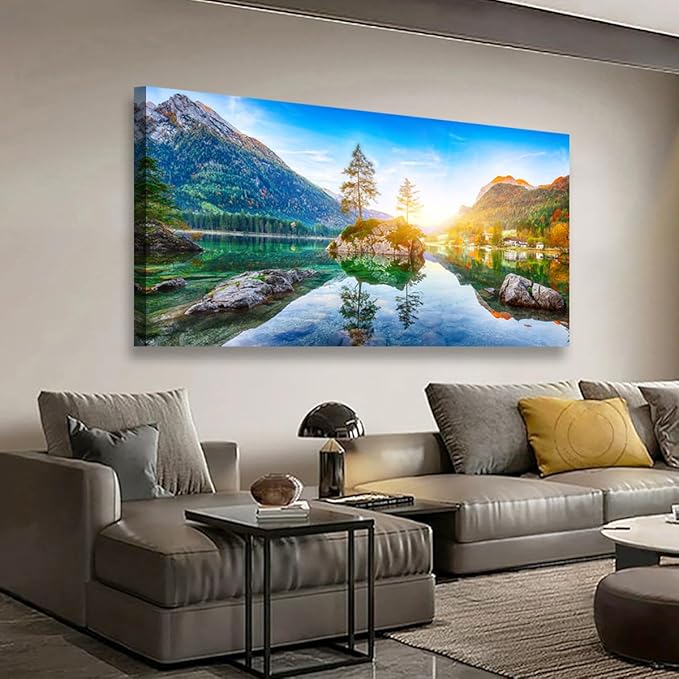 Landscape Canvas Wall Art for Living room Office Bedroom Forest Mountain Scenery Wall Art Stone Tree Clear Lake Pictures Art Print Paintings Modern Nature Wall Decor Artwork Waterproof -20 * 40inch