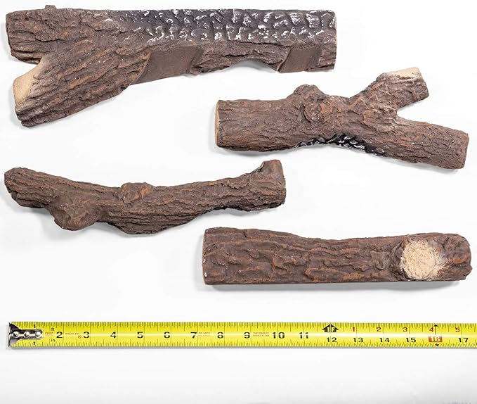 Barton 9-Pieces Ceramic Realistic Wood Log Set Pine Wood Style Stackable Gas Heat Resistant Fireplace Fire Wood Fake Outdoor/Indoor (9 PCS)