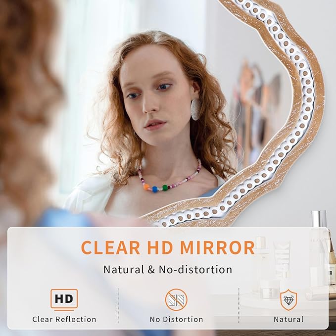 24" x 35" Wooden Farmhouse Oval Mirror for Wall Decor, Living Room, Bedroom, Bathroom Rustic Decorative Mirror for Entryway - Vertical or Horizontal Hanging